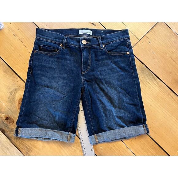 Loft Shorts Womens Size 26/2 Roll Cuff Denim Jean Mid Rise Bermuda summer dark - Picture 5 of 6